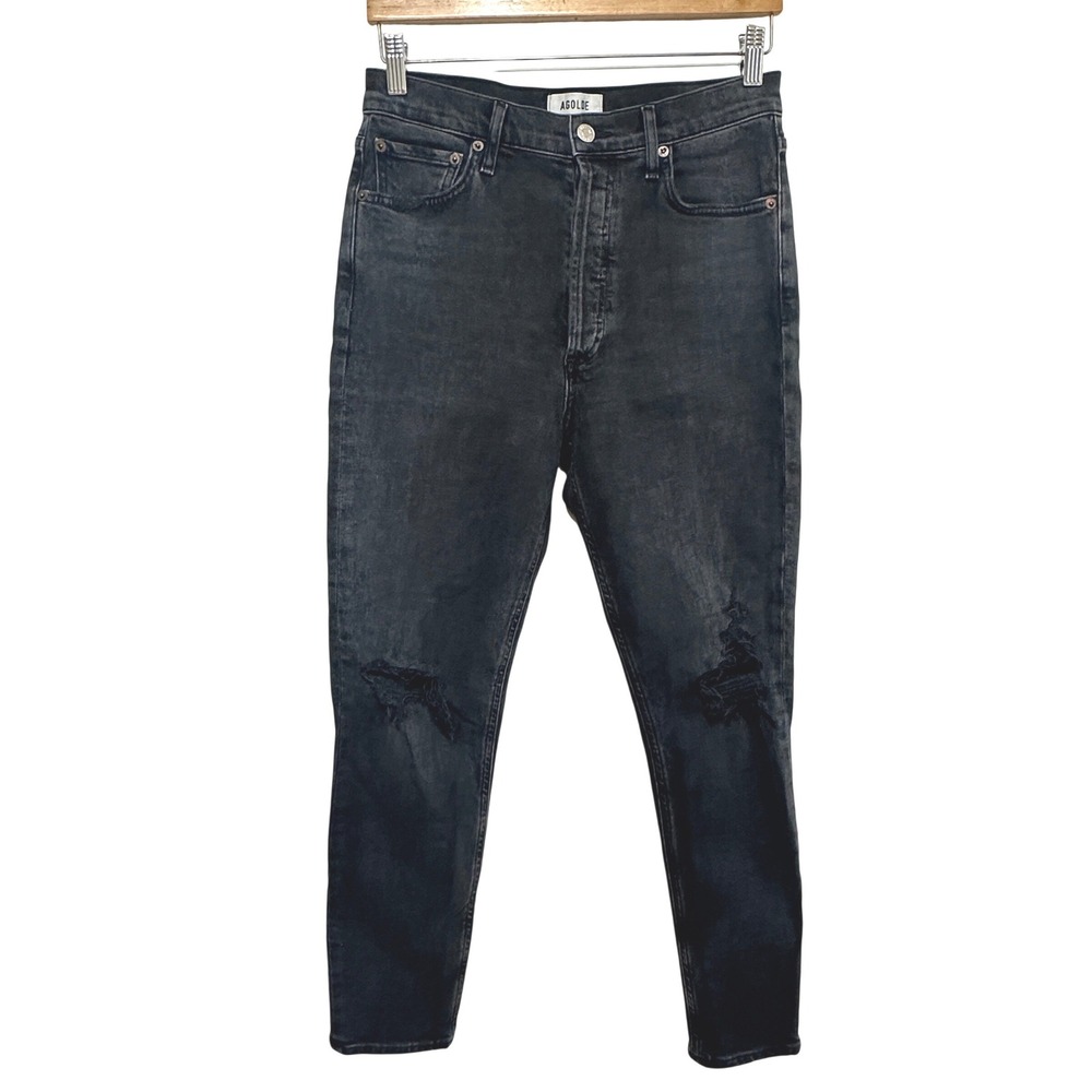 AGOLDE Nico High Rise Slim Fit Jeans Womens 28 Black Distressed Denim Grunge
